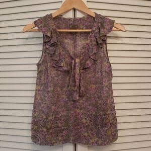 Fei Blouse SZ 2 Purple Floral Pattern 100% Silk